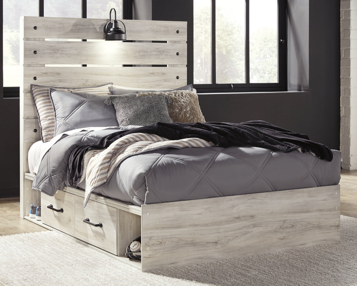 Cambeck Twin Panel Bed with 2 Storage Drawers with Mirrored Dresser and Chest - MyWaynesHome #