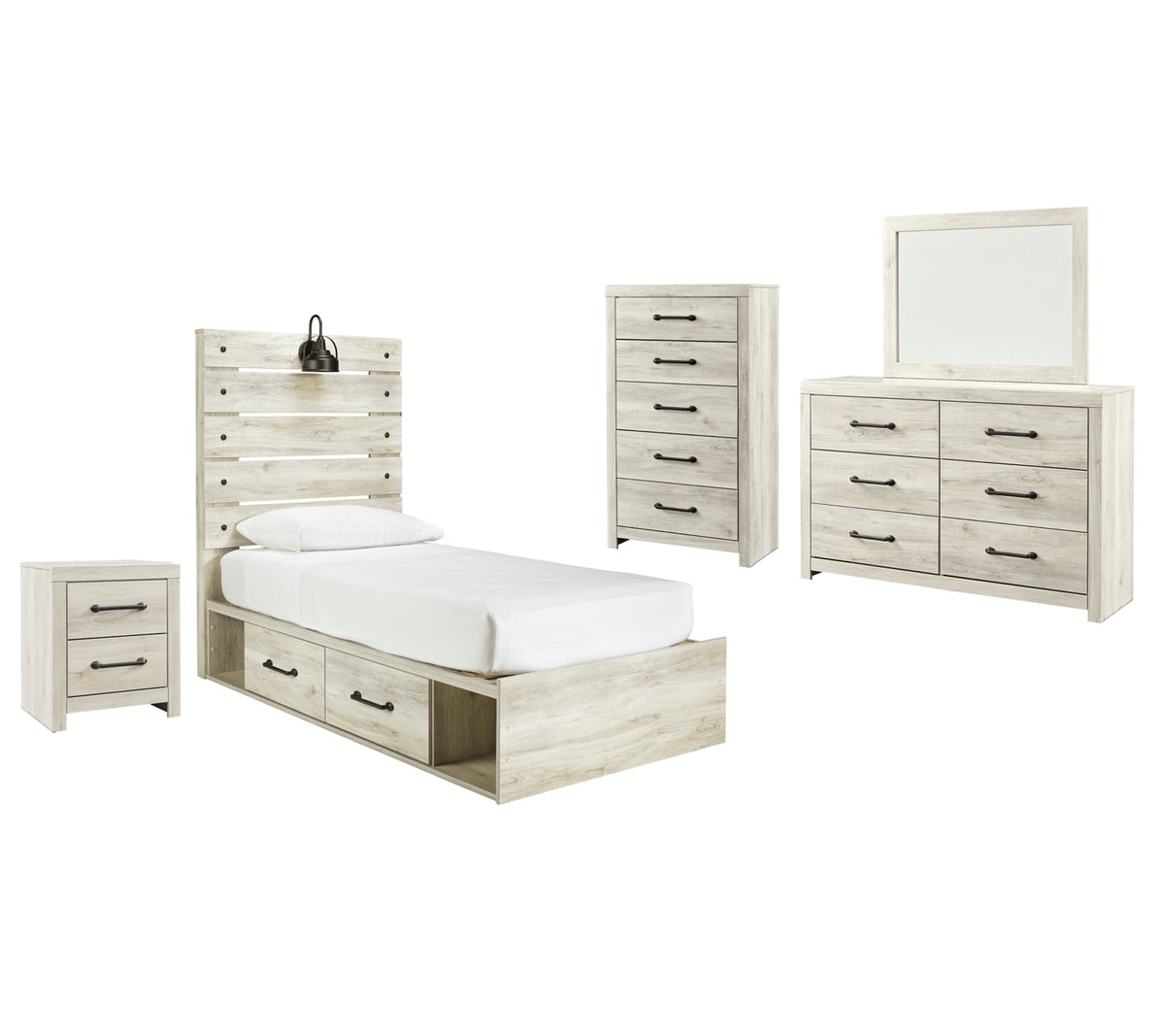 Cambeck Twin Panel Bed with 2 Storage Drawers with Mirrored Dresser, Chest and Nightstand - MyWaynesHome #