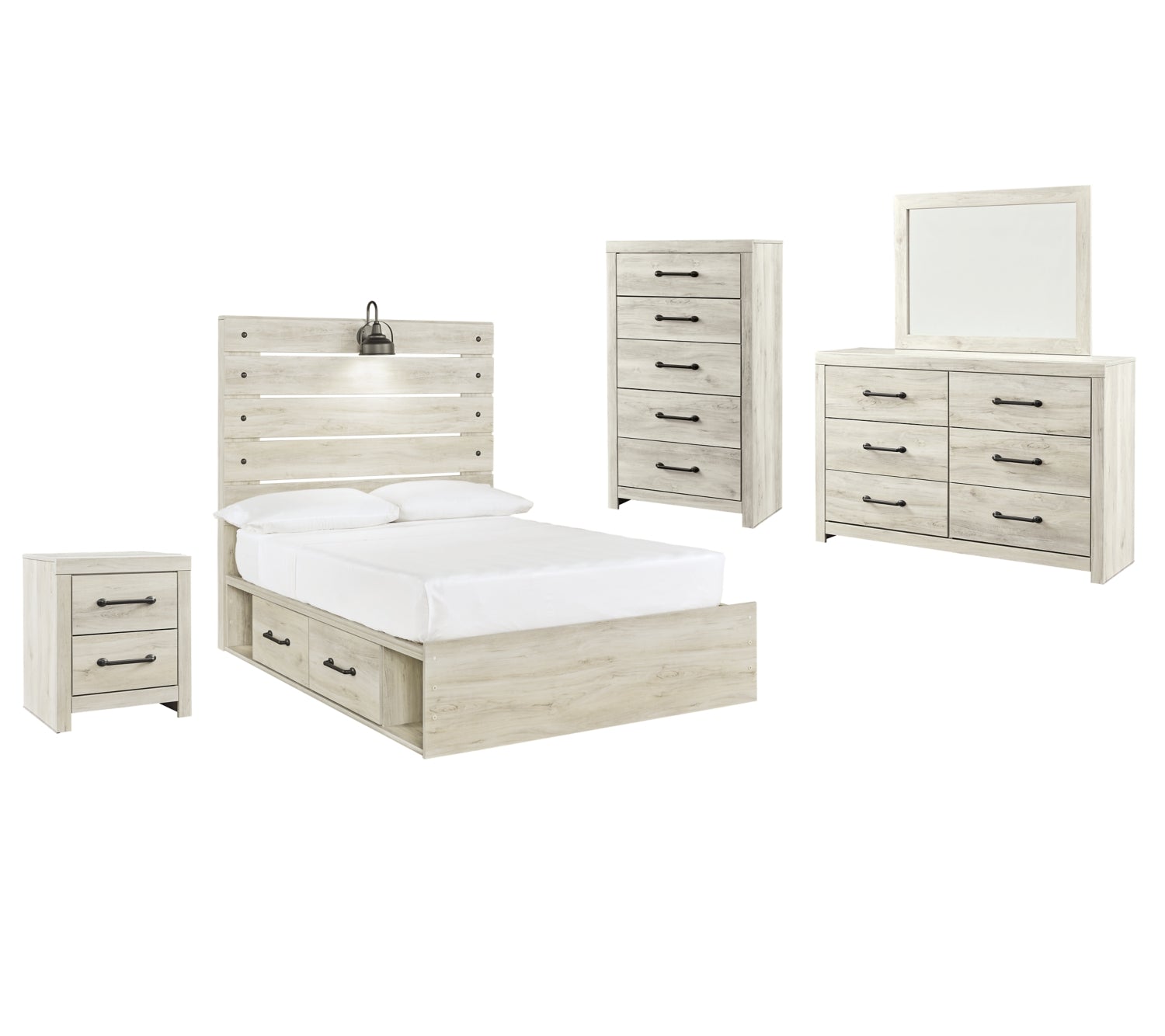 Cambeck Twin Panel Bed with 2 Storage Drawers with Mirrored Dresser, Chest and Nightstand - MyWaynesHome #