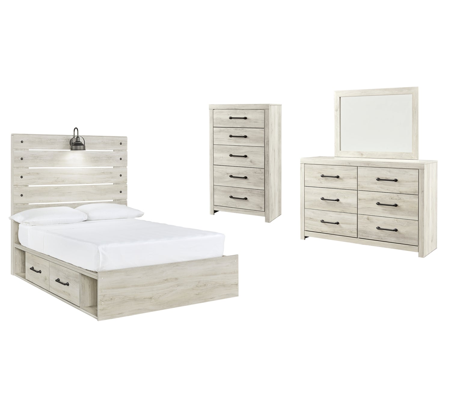 Cambeck Twin Panel Bed with 2 Storage Drawers with Mirrored Dresser and Chest - MyWaynesHome #