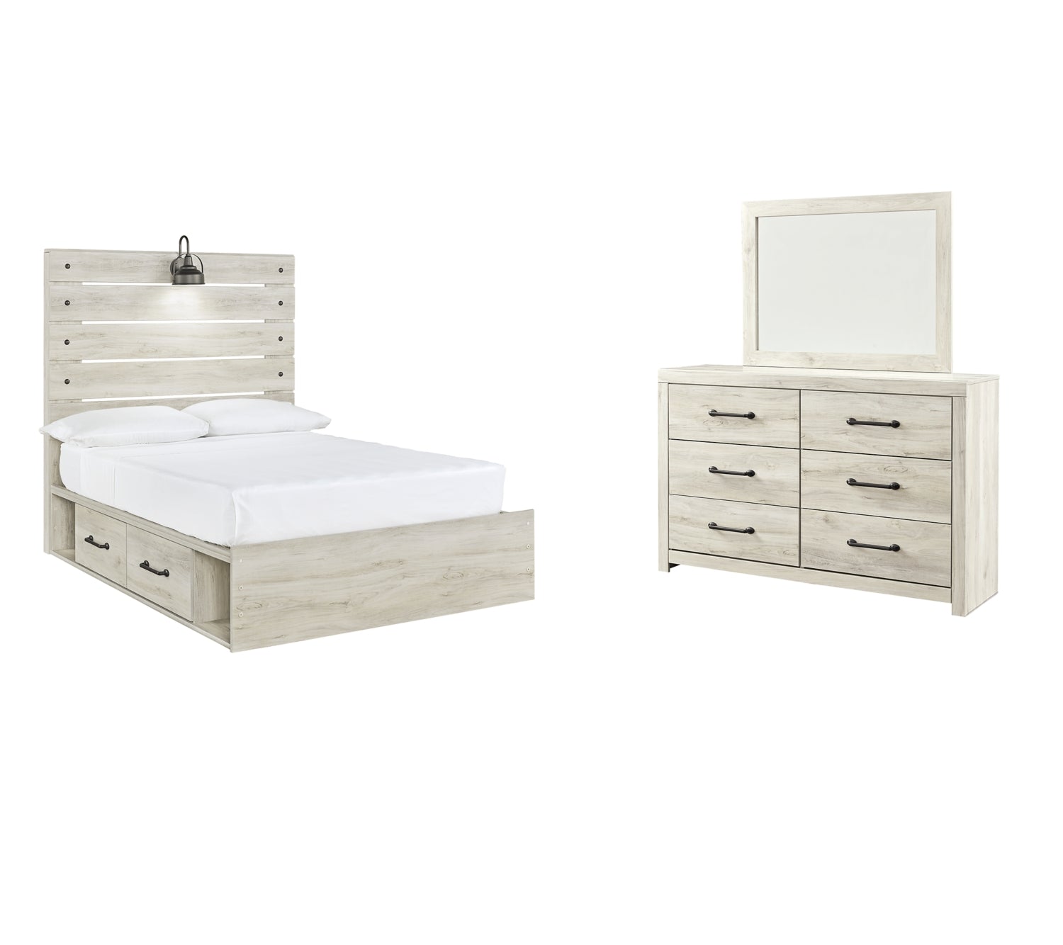 Cambeck Twin Panel Bed with 2 Storage Drawers with Mirrored Dresser - MyWaynesHome #