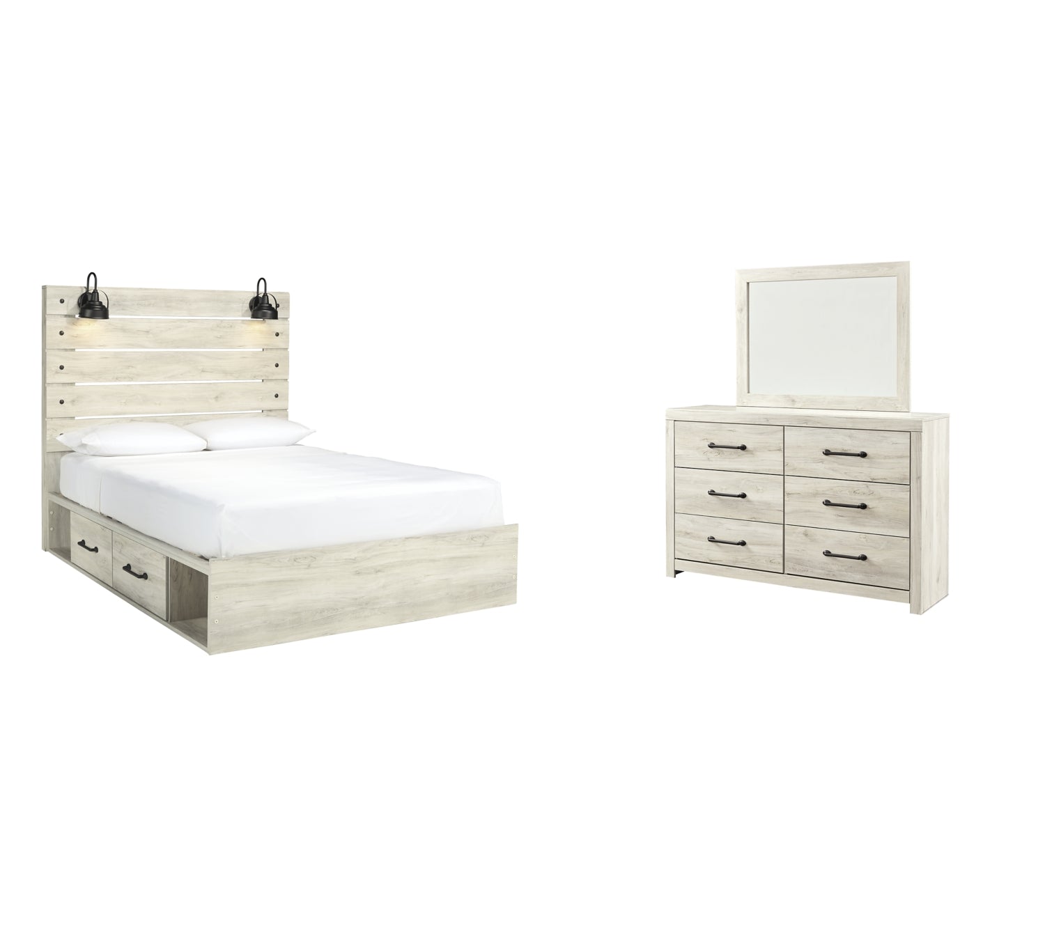 Cambeck Twin Panel Bed with 2 Storage Drawers with Mirrored Dresser - MyWaynesHome #