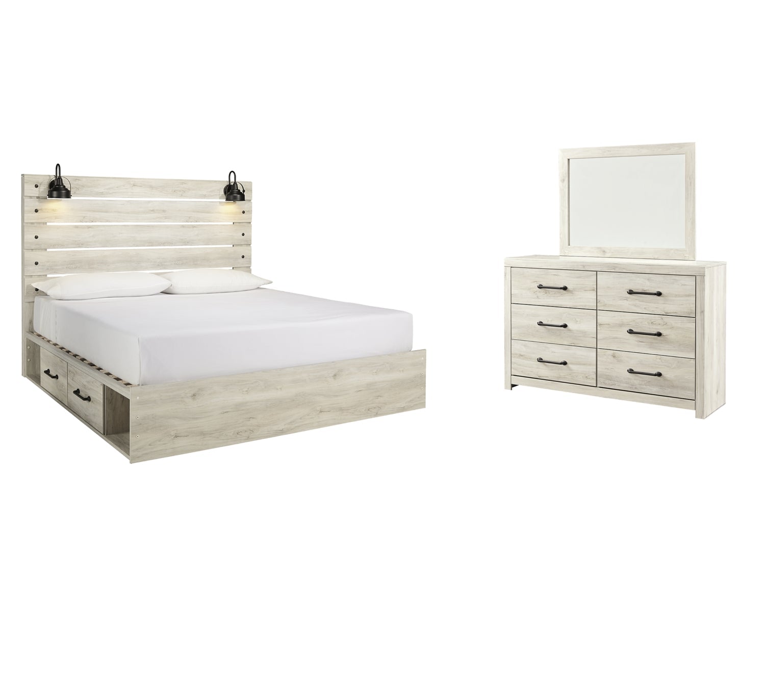 Cambeck Twin Panel Bed with 2 Storage Drawers with Mirrored Dresser - MyWaynesHome #