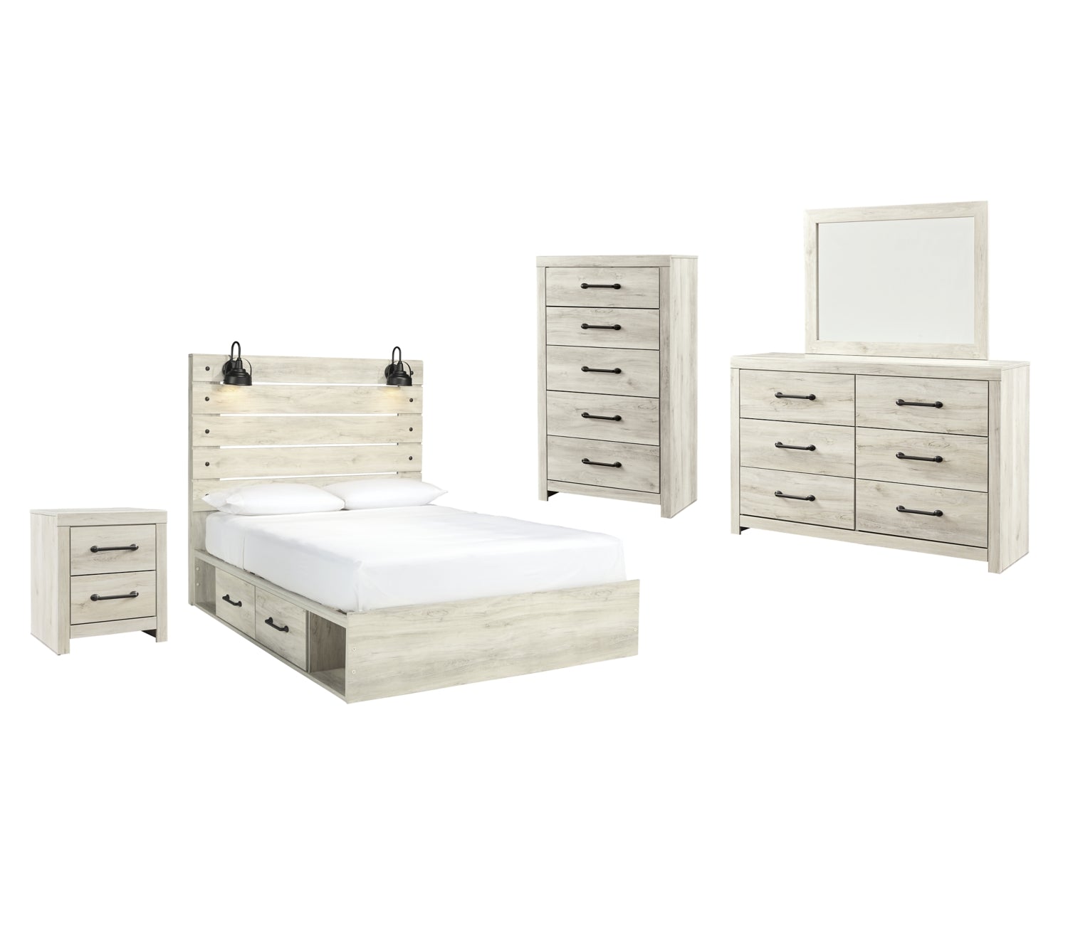 Cambeck Queen Panel Bed with 4 Storage Drawers with Mirrored Dresser, Chest and Nightstand - MyWaynesHome #