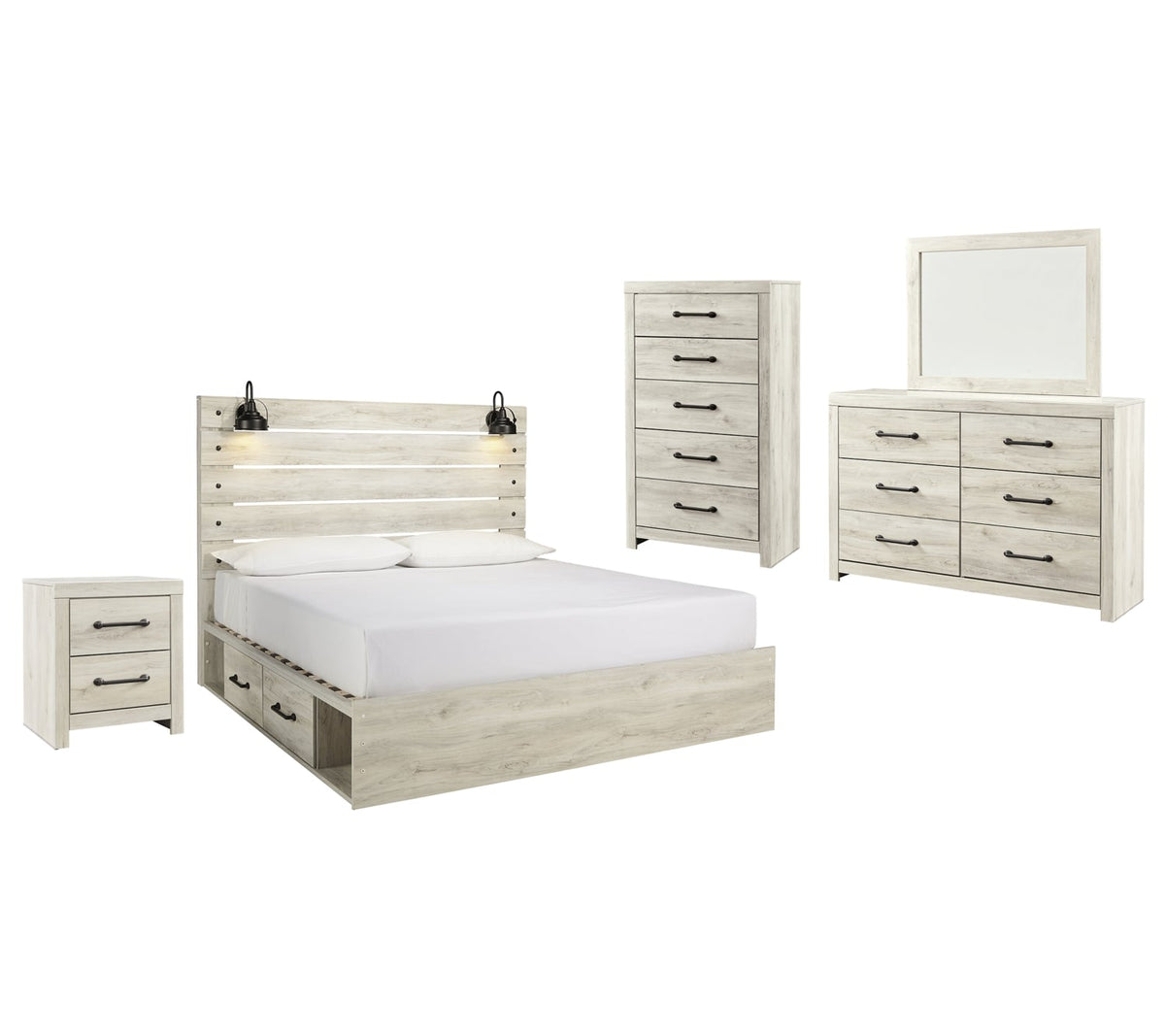 Cambeck Queen Panel Bed with 4 Storage Drawers with Mirrored Dresser, Chest and Nightstand - MyWaynesHome #