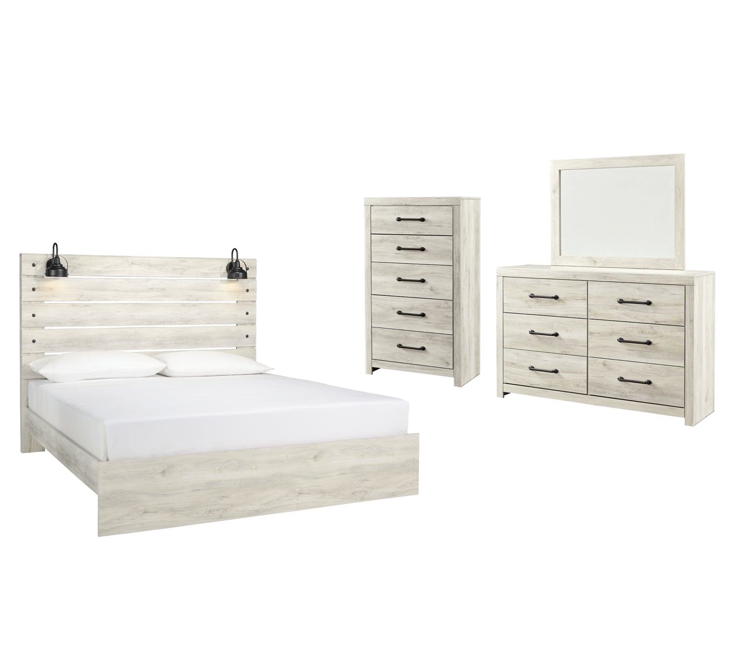Cambeck King Panel Bed with Mirrored Dresser and Chest - MyWaynesHome #