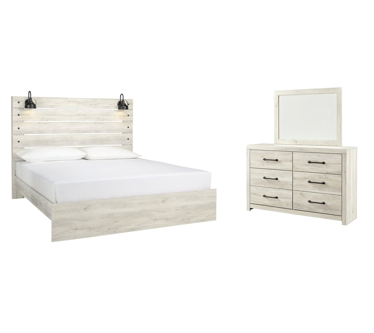 Cambeck King Panel Bed with Mirrored Dresser - MyWaynesHome #