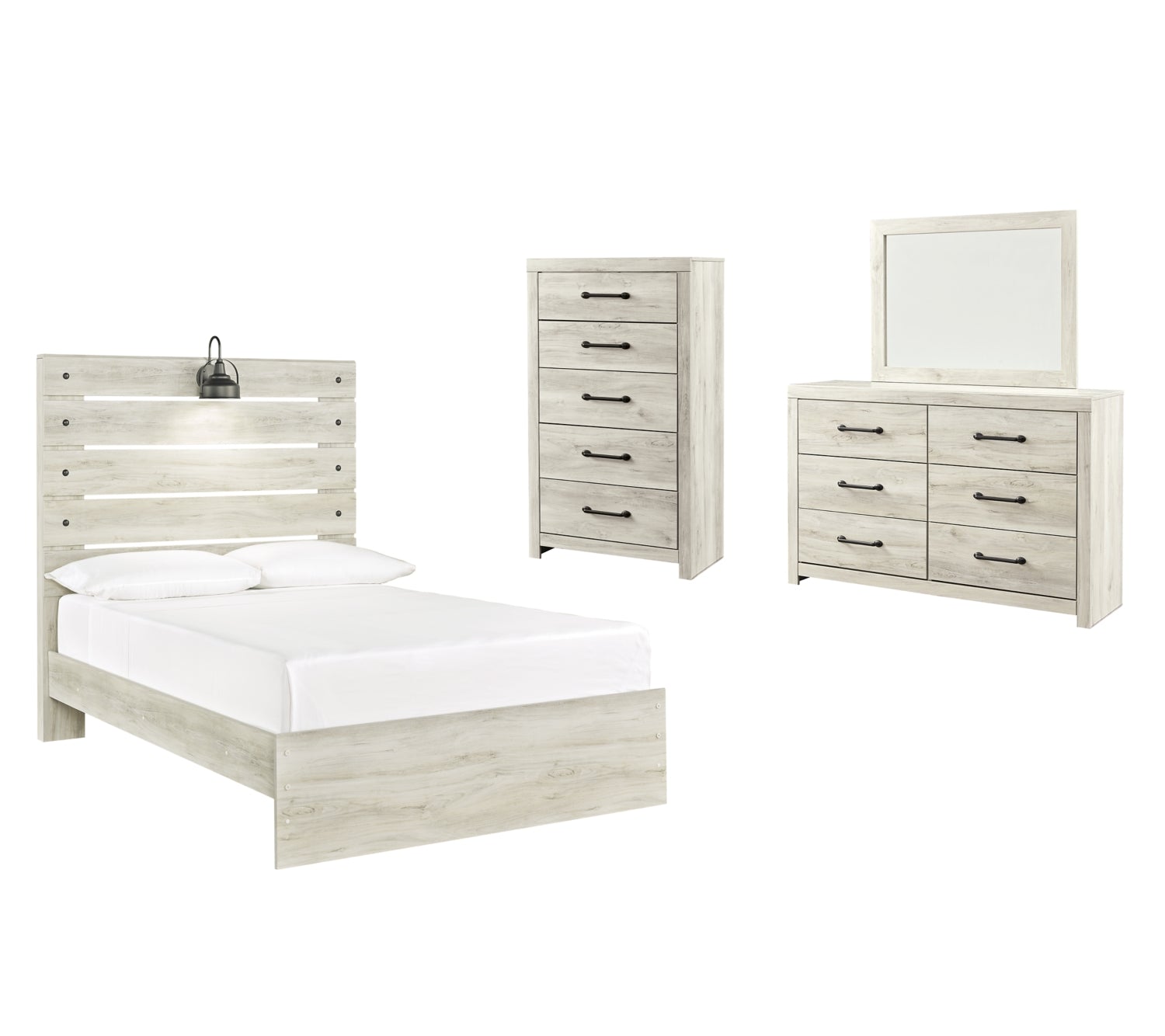 Cambeck King Panel Bed with Mirrored Dresser and Chest - MyWaynesHome #