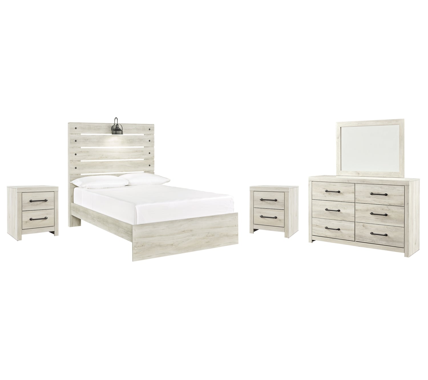 Cambeck Full Panel Bed with Mirrored Dresser and 2 Nightstands