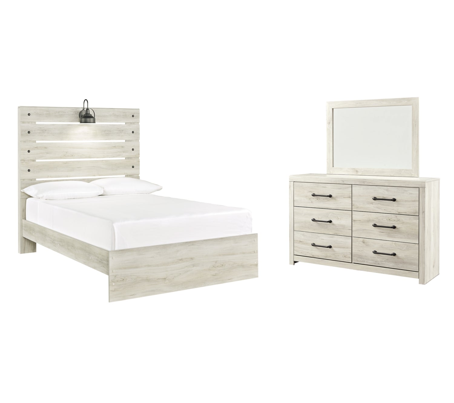 Cambeck King Panel Bed with Mirrored Dresser - MyWaynesHome #