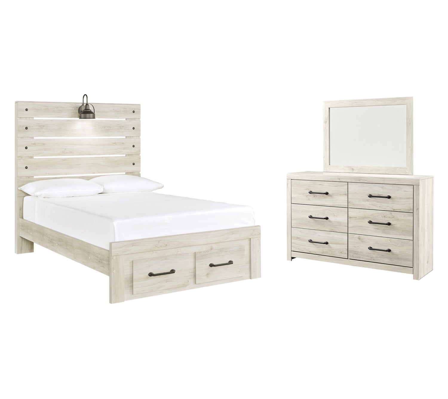 Cambeck Full Panel Bed with 2 Storage Drawers with Mirrored Dresser - MyWaynesHome #