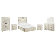 Cambeck Full Panel Bed with 4 Storage Drawers with Mirrored Dresser, Chest and 2 Nightstands - MyWaynesHome #