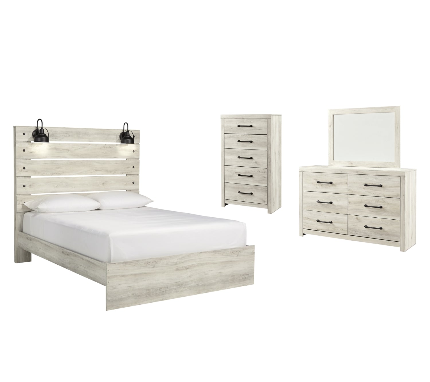 Cambeck King Panel Bed with Mirrored Dresser and Chest - MyWaynesHome #