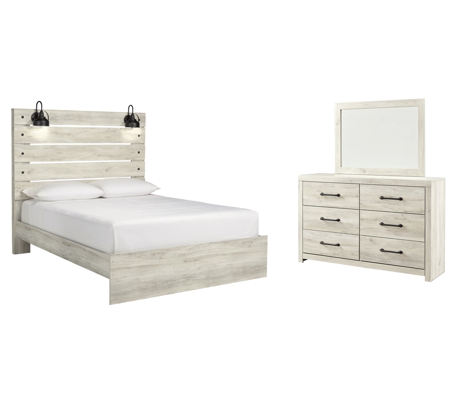 Cambeck King Panel Bed with Mirrored Dresser - MyWaynesHome #