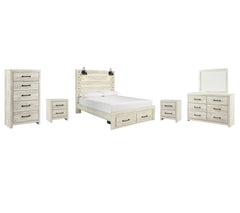 Cambeck King Panel Bed with 2 Storage Drawers with Mirrored Dresser, Chest and 2 Nightstands - MyWaynesHome #