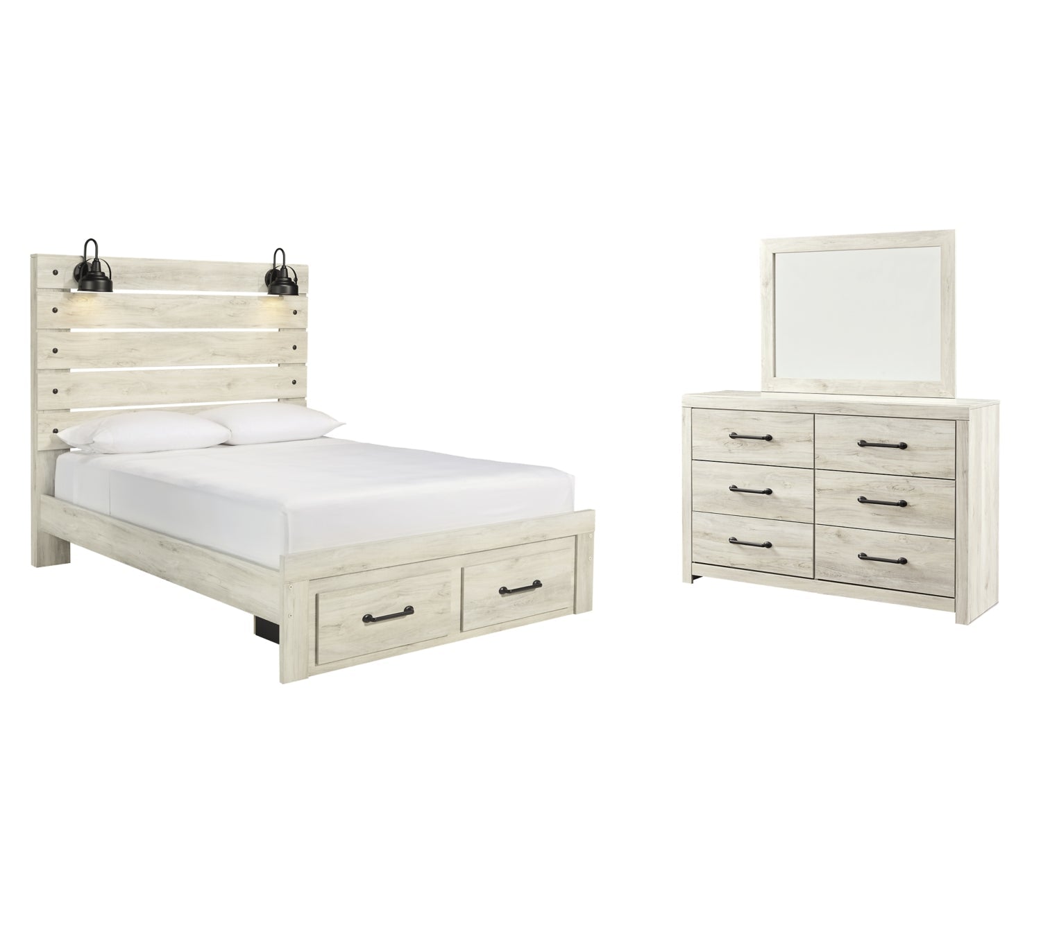 Cambeck Full Panel Bed with 2 Storage Drawers with Mirrored Dresser - MyWaynesHome #