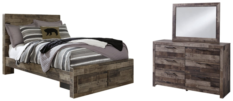 Derekson Full Panel Bed with 2 Storage Drawers with Mirrored Dresser - MyWaynesHome #