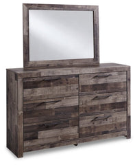 Derekson Queen Panel Bed with 2 Storage Drawers with Mirrored Dresser, Chest and Nightstand - PKG003484