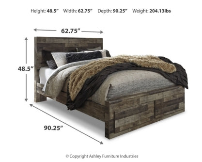 Derekson Queen Panel Bed with 2 Storage Drawers with Mirrored Dresser and Nightstand - MyWaynesHome #