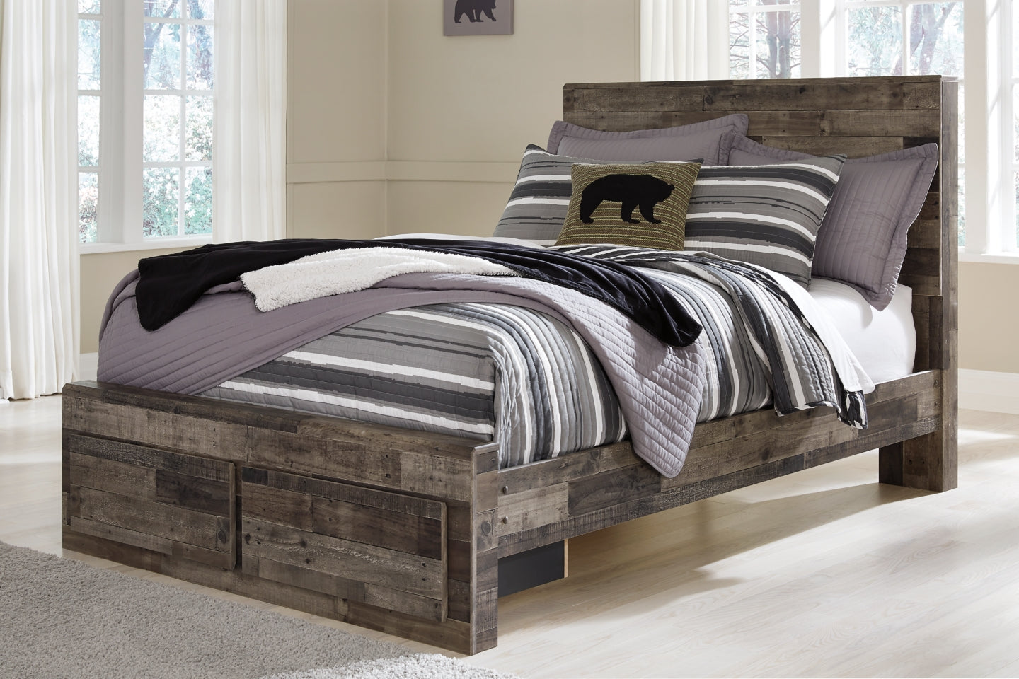 Derekson Full Panel Bed with 2 Storage Drawers with Mirrored Dresser - MyWaynesHome #