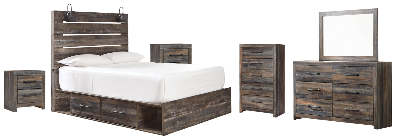 Drystan Twin Panel Bed with 2 Storage Drawers with Mirrored Dresser, Chest and 2 Nightstands - MyWaynesHome #