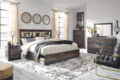 Drystan King Bookcase Bed with 2 Storage Drawers with Mirrored Dresser, Chest and 2 Nightstands - PKG003383