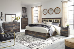 Drystan King Panel Bookcase Bed with Mirrored Dresser and Chest