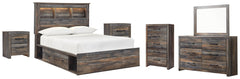 Drystan Full Bookcase Bed with 2 Storage Drawers with Mirrored Dresser, Chest and 2 Nightstands - PKG003337