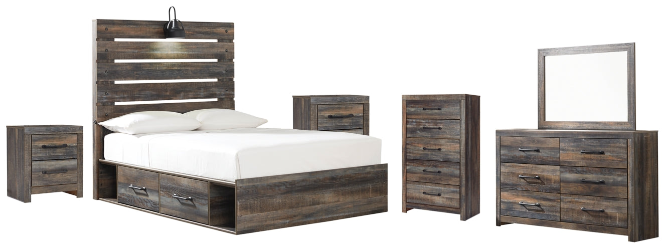 Drystan Twin Panel Bed with 2 Storage Drawers with Mirrored Dresser, Chest and 2 Nightstands - MyWaynesHome #