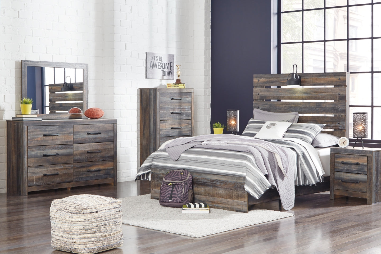 Drystan Full Panel Bed with Mirrored Dresser, Chest and 2 Nightstands - MyWaynesHome #