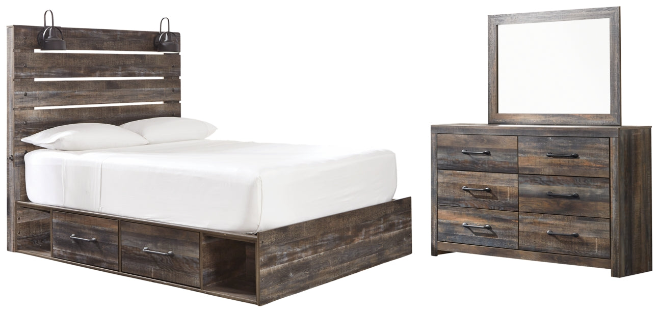 Drystan Twin Panel Bed with 2 Storage Drawers with Mirrored Dresser - MyWaynesHome #