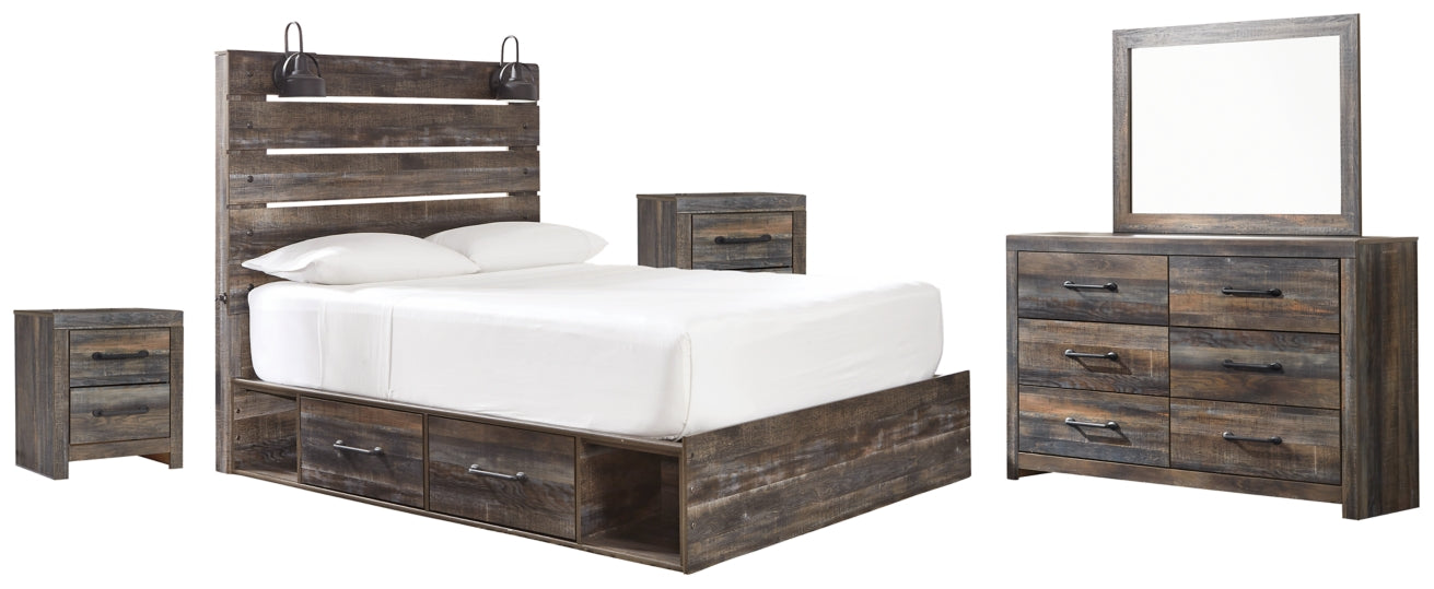 Drystan Twin Panel Bed with 2 Storage Drawers with Mirrored Dresser and 2 Nightstands - MyWaynesHome #