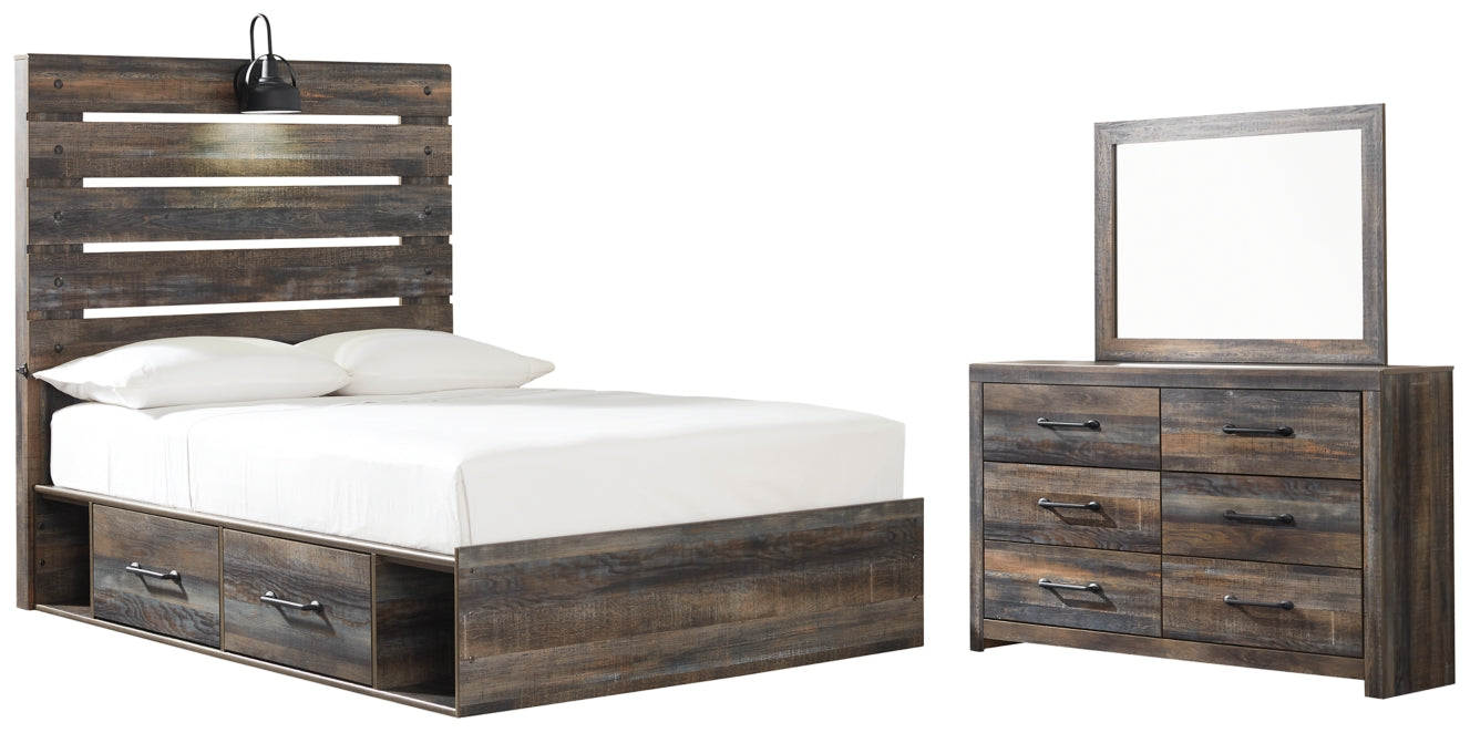 Drystan Twin Panel Bed with 2 Storage Drawers with Mirrored Dresser - MyWaynesHome #