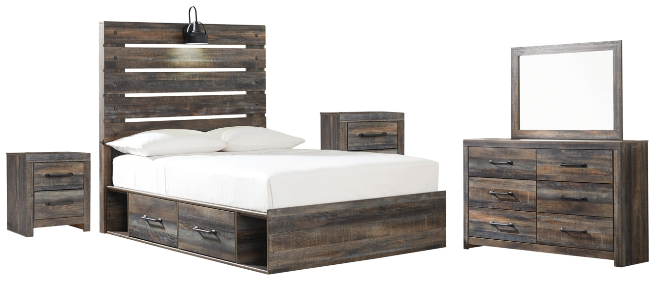 Drystan Twin Panel Bed with 2 Storage Drawers with Mirrored Dresser and 2 Nightstands - MyWaynesHome #