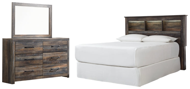 Drystan Queen/Full Bookcase Headboard Bed with Mirrored Dresser - MyWaynesHome #