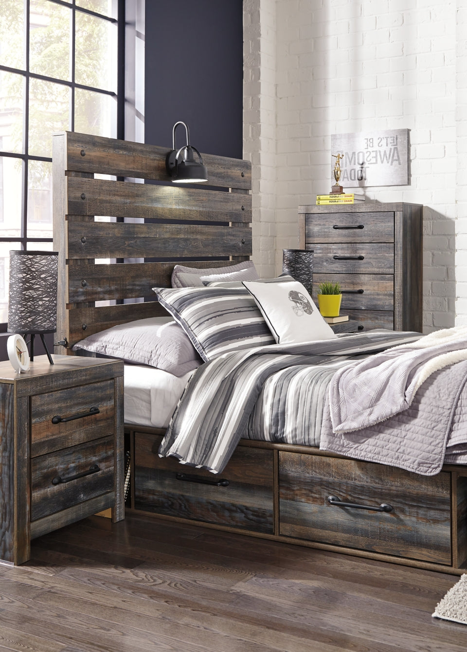 Drystan Queen Panel Bed with 4 Storage Drawers with Dresser - MyWaynesHome #
