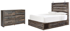 Drystan Queen Panel Bed with 2 Storage Drawers with Dresser - PKG003167