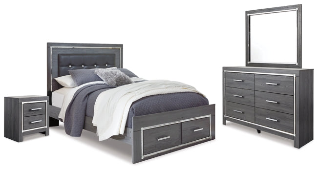 Lodanna Queen Panel Bed with 2 Storage Drawers with Mirrored Dresser and Nightstand - MyWaynesHome #