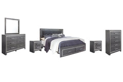 Lodanna King Panel Bed with 2 Storage Drawers with Mirrored Dresser, Chest and 2 Nightstands - PKG003577