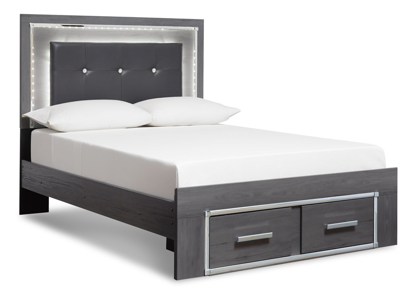 Lodanna King Panel Bed with 2 Storage Drawers with Mirrored Dresser, Chest and 2 Nightstands - PKG003577