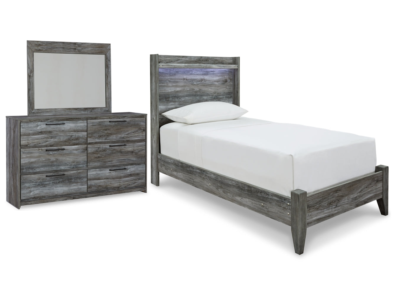 Baystorm Twin Panel Bed with Mirrored Dresser - MyWaynesHome #