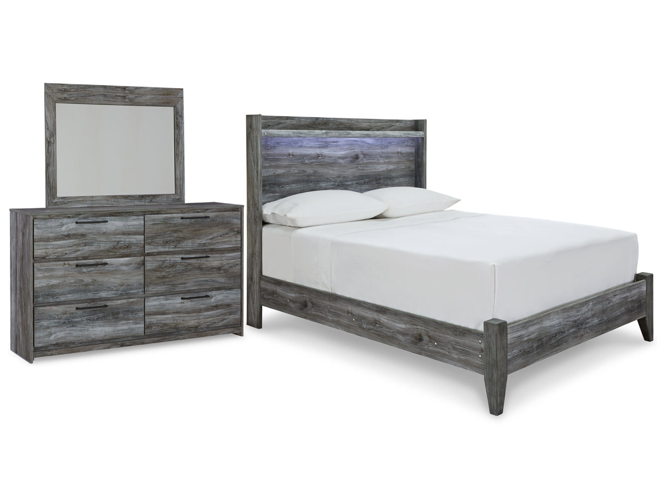 Baystorm Full Panel Bed with Mirrored Dresser - MyWaynesHome #