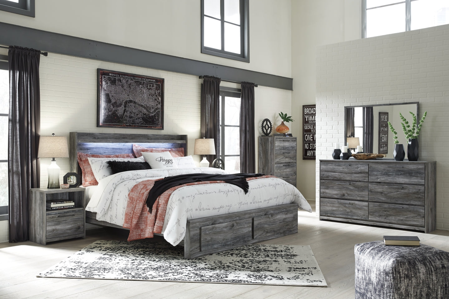 Baystorm Queen Panel Bed with 4 Storage Drawers with Dresser - MyWaynesHome #