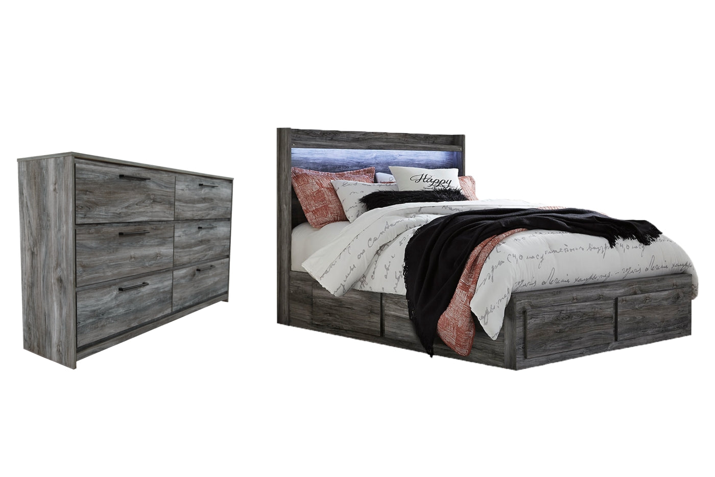 Baystorm Queen Panel Bed with 4 Storage Drawers with Dresser - MyWaynesHome #