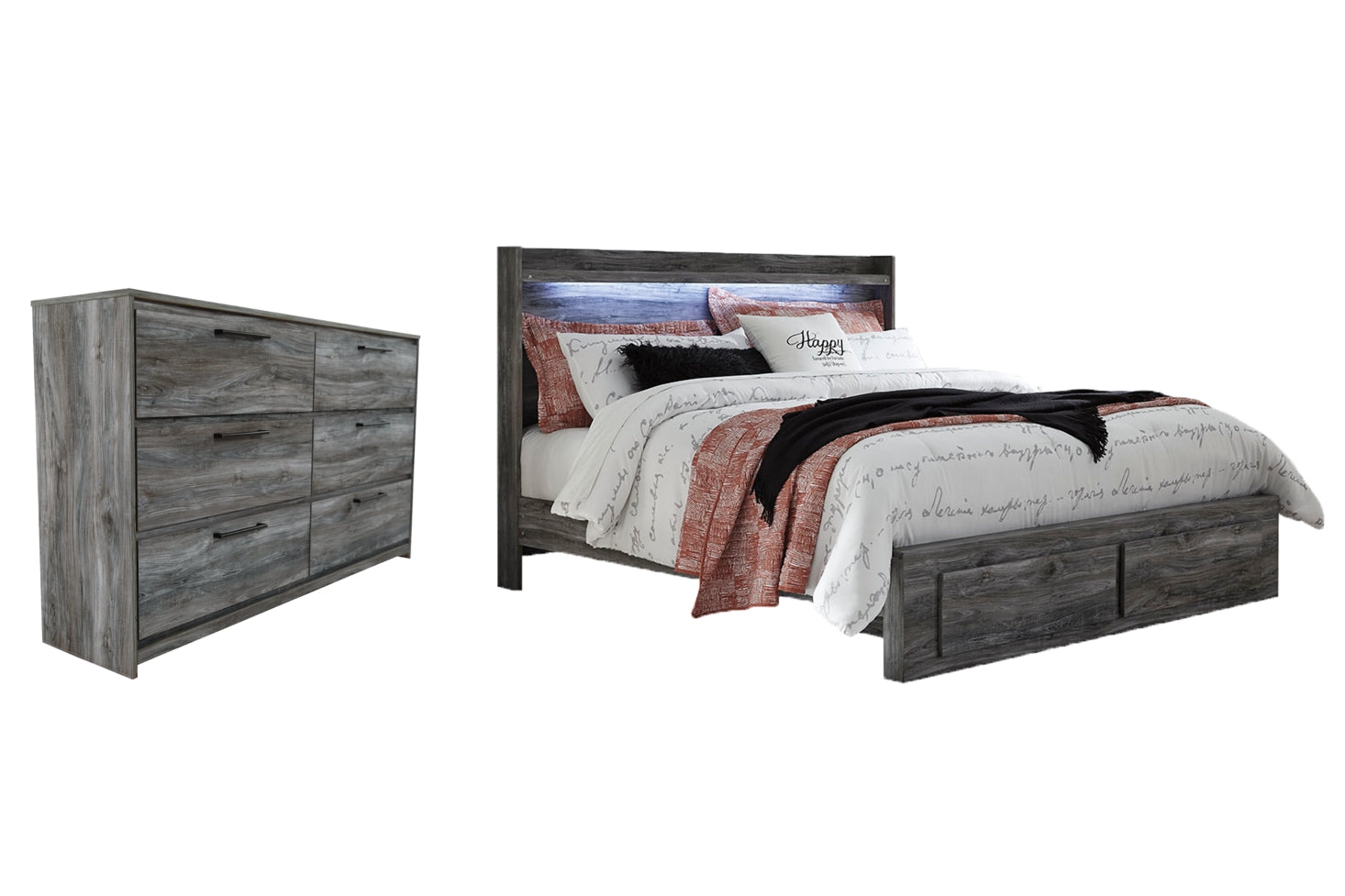 Baystorm King Panel Bed with 2 Storage Drawers with Dresser - MyWaynesHome #