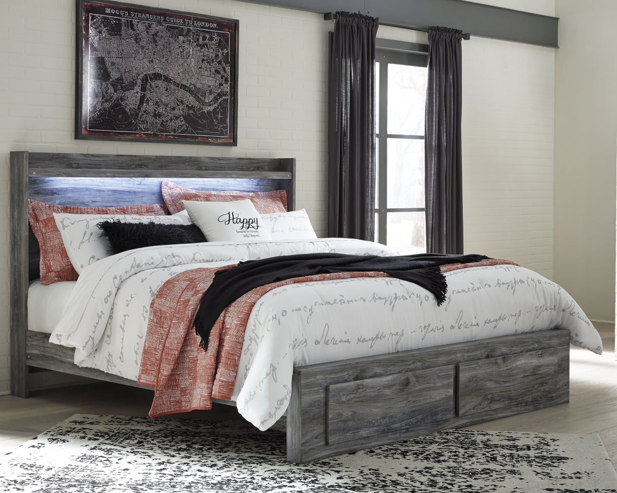 Baystorm King Panel Bed with 2 Storage Drawers with Mirrored Dresser, and Nightstand - MyWaynesHome #