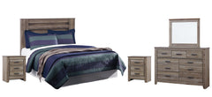 Zelen Queen/Full Panel Headboard Bed with Mirrored Dresser and 2 Nightstands