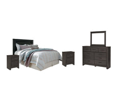 Brinxton King/California King Panel Headboard Bed with Mirrored Dresser and 2 Nightstands