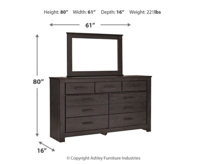 Brinxton Queen/Full Panel Headboard Bed with Mirrored Dresser, Chest and Nightstand