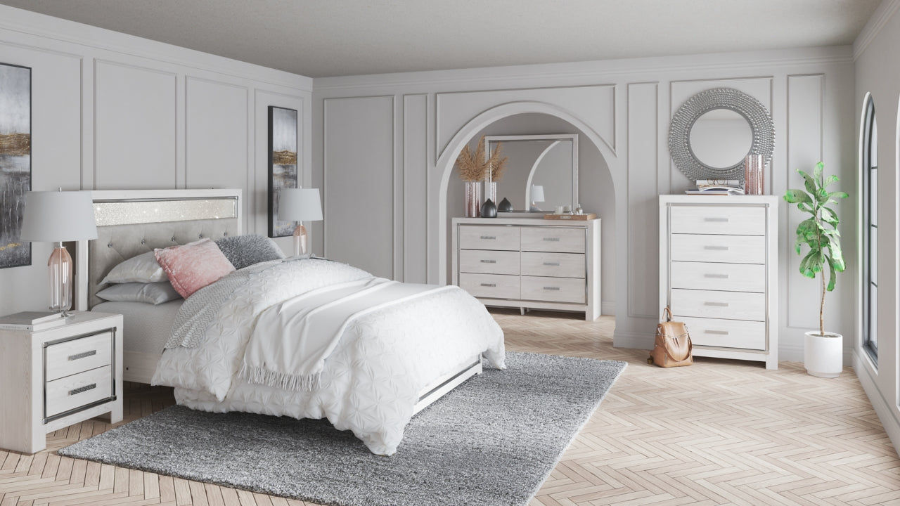 Altyra Queen Panel Headboard Bed with Mirrored Dresser and 2 Nightstands - MyWaynesHome #